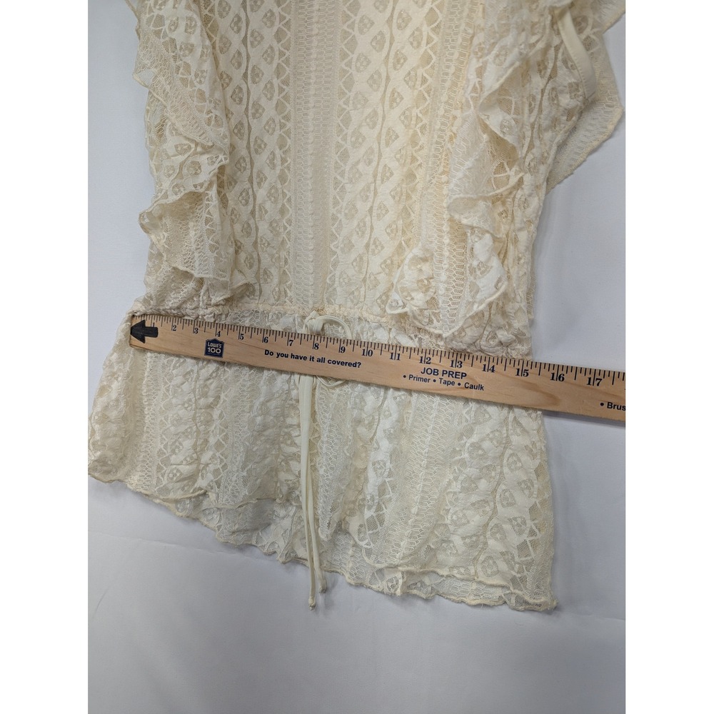 Wrapper Lace Ruffle Tunic Top Ivory Crochet Drawstring Waist Medium - Picture 6 of 7